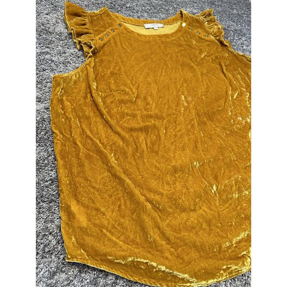 LOFT Plus Sz 22 Ruffle Sleeveless Velour Velvet Top Gold Party Holiday Workwear - Picture 4 of 10